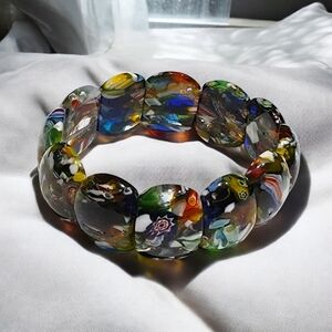 Murano Art Glass Multi Color Millefiori BEADS Vintage Stretch Bracelet